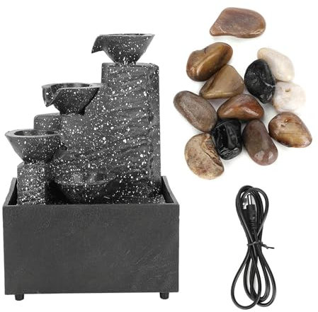 Adorno de Fuente de Agua USB de Escritorio, Fuente de Mesa, Decoración de Mesa de Oficina en Casa Interior con Piedras y Luces LED Decorativas, para el Hogar, Oficina,