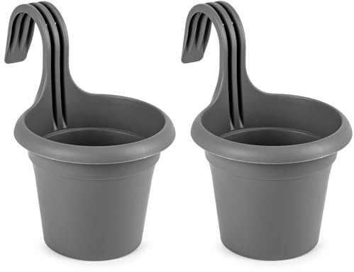 Muddy Hands Pack of 2 - Plastic Hanging Planters Outdoor Garden Fence Balcony Rail Railing Flower Herb Plant Pots (Made from 100% Recycled Plastic) (Anthracite)