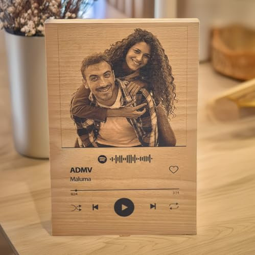 Creativa Digital Placa Spotify Personalizada | Hecho a Mano |Madera de Pino Gallego Incluye tu Foto y Canción Favoritas | Gran Tamaño | Ideal para Regalar… (Madera)