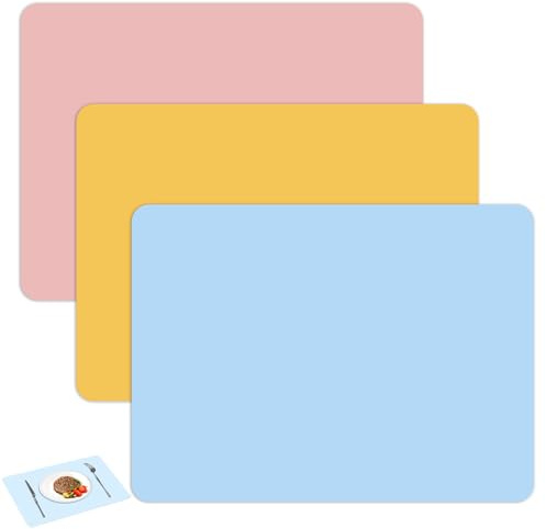 3 Pack Silicone Mats, 30cm x 40cm Large Food Grade Silicone Placemat, Washable Reusable Non-Stick Baking Mat for Worktop Countertop Protector, Multi-Purpose Crafts Sheet for DIY & Casting Resin Moulds