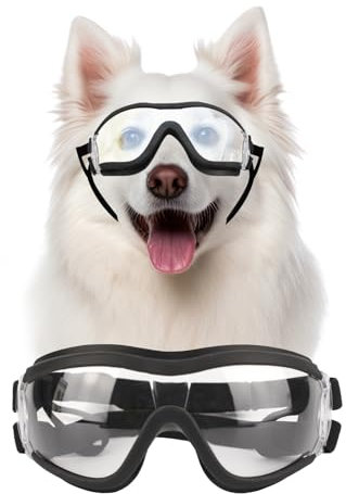 Billionchains Lunettes de soleil pour chiens de taille moyenne et grande - Coupe-vent - Anti-poussière - Avec bandes réglables - Transparent