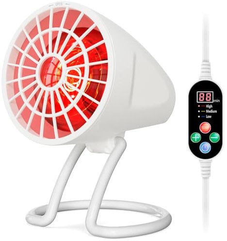 Hoakya Infrarotlampe, 150W Infrarot Wärmestrahler, Rotlichtlampe Wärmelampe mit 10-90min Timer & 90° Einstellbarer Winkel, Table Infrarotlichtlampe, Infrarotleuchte Wärmestrahler fur Heimat (Weiß)