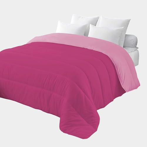 Corredocasa - Piumone Letto Singolo 4 Stagioni Piumino Autunnale e Invernale con Imbottitura 350 g/m², Trapunta Double Face Morbida in Microfibra Sintetica (Rosa/Fucsia, 1 Piazza)