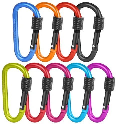 9 pcs Climbing Carabiner Clips, Aluminum Alloy Carabiner Keyring 77 x 42mm Karabiner Twist Lock with Screw Lock, Large Carabiner Clip Locking for Outdoor, Camping, Hiking, Backpacking (9 Colors)
