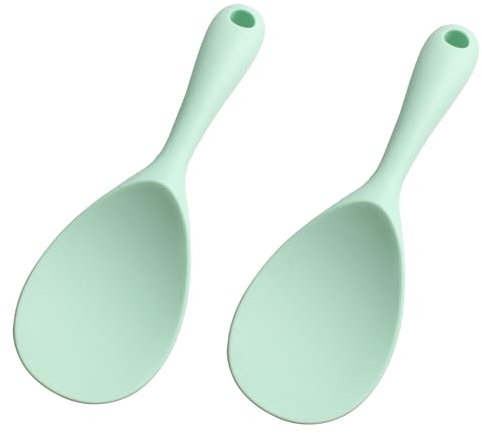 PDETVEO 2 cucharas de silicona de 8.8 pulgadas, espátula de arroz antiadherente verde claro, cuchara de olla de arroz resistente al calor para arroz, ensaladas, puré de papas
