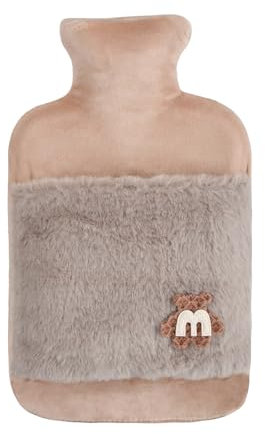 Amexo 2L Hot Water Bottle Fluffy Hot Water Bottle Stitch Water Bottle Hot Water Bag with Cover for Period Pain (Purple) (Coffee)