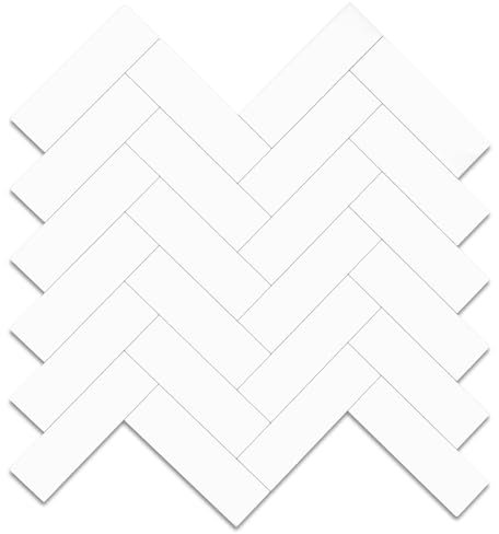 Yipscazo 10 Sheets Herringbone Stick on Tiles,White Splashback for Kitchen Wall, Waterproof Self Adhesive Wall Tiles for Bathroom