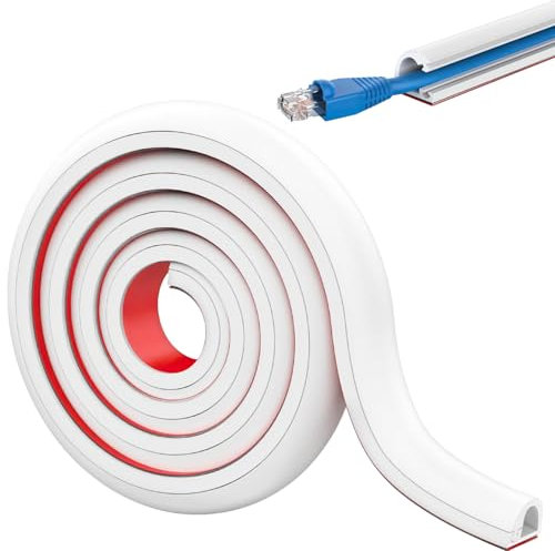 4M Canaleta Cables, Autoadhesivo Blanco, Ocultar Cables Desordenados, Canaleta Cables Pared Adhesivo, Amplia Gama de Aplicaciones, Tapa Cables Pared, para Protección de Cables (Blanco)