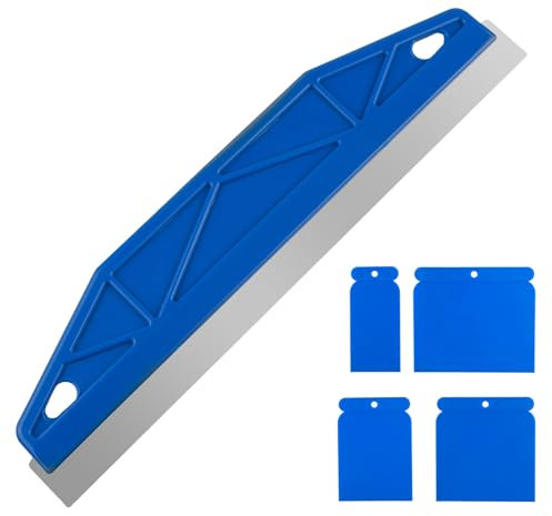 Paint Trim Guard 11.4inch Multi-Purpose Straight Edge Tool for Cutting in, Stainless Steel Paint Shield Wallpaper Scraper for Paint Smearing, Repairing Wallpaper, Paint Guide & Measurement (Blue)