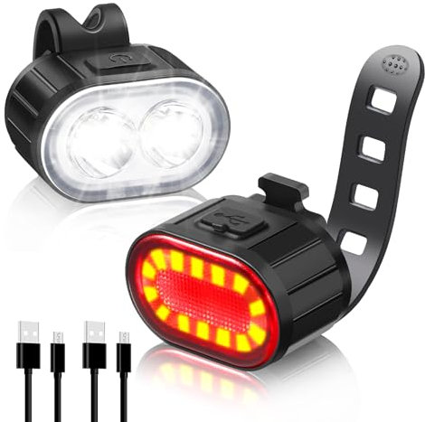 Blendura Luces Bicicleta Delantera y Trasera, USB Recargable Luz Bicicleta Delantera y Trasera IPX4 Luz Bicicleta, 4+6 Modos Luces para Bicicletas Adecuada para de Carretera Montaña
