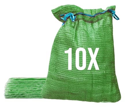 Bazko 10 Stück Raschelsäcke 42x60 cm 15 kg | grün | Netzsäcke mit Zugband | Kartoffelsack Zwiebelsäcke, Netzsack Brennholz Kaminholzsäcke