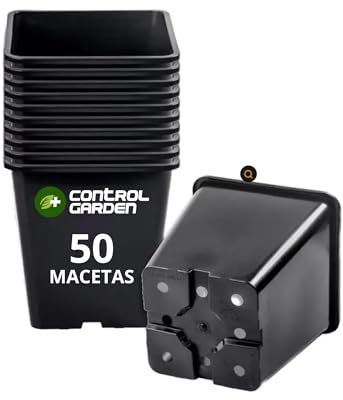 CONTROL GARDEN Pack 50 Macetas Negras Cuadradas para Plantas 8 x 8 x 7 cm - 50 Maceteros de Plástico para Flores y Siembra 8 x 7 x 7 cm - Ideal Exterior e Interior Flores, Esquejes y Semillas