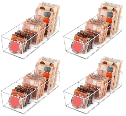 JessLab Acrylic Organizer, 4-Pack Clear Makeup Storage for Vanity, Countertop, Bathroom, Stackable Design for Cosmetics, Jewelry, and Office Supplies, 3 Compartment