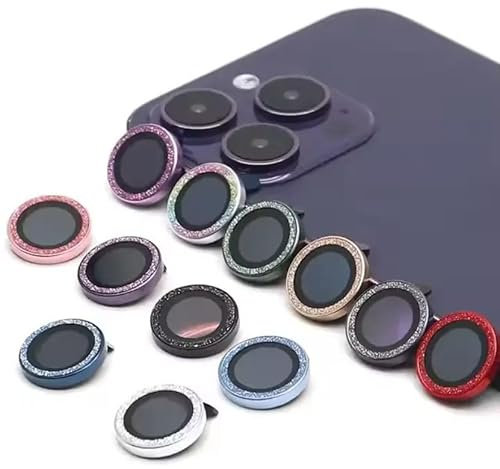 Für Iphone 12 - Kamera Schutz - Linsen Schutz - GLITZER BLAU - (2 Ringe) Echt Glas Schutzglas edles Design