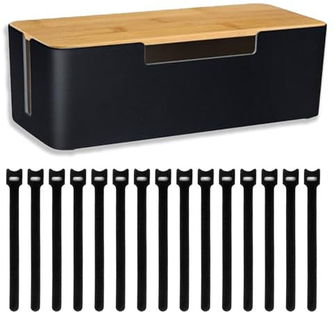 Boîte de Gestion des Câbles, Boîte D'organisation des Câbles en ABS avec Couvercle en Bois, Boîte Cache Câble en Fil Organiser Câblage Informatique, Convient pour Organiser les Lignes de Charge, Noir