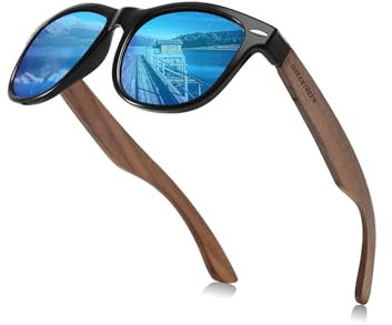 GREENTREEN Polarisierte Holz Sonnenbrillen für Herren: Verspiegelt Sonnenbrille UV400-Schutz und Reduzierte Blendung - Freizeit Brillen für Outdoor Aktivitäten -Fahren Wandern Angeln Strandaktivitäten