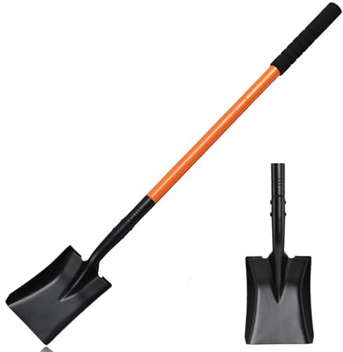 Kleine quadratische Schaufeln zum Graben, Gartenspaten, Strandschaufeln für Kinder mit 110 cm Griff, robuste tragbare Metallschaufel für Gartenarbeit, Camping, Graben, Landschaftsbau, Off-Road, Orange