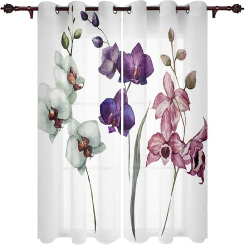 Vorhänge Orchidee 3D Drucken Gardinen Wohnzimmer Anlage Verdunkelungsvorhänge 2er Set Tropisch Vorhang Blickdicht Wärmeisolierend Gardine mit Ösen Schlafzimmer Deko 2 x 117 x 137 cm（B X H） Y350