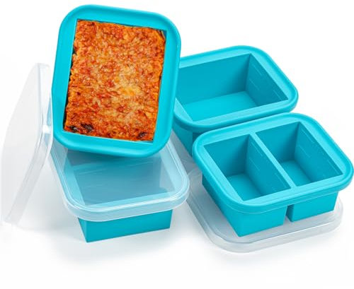 Kunoli 4 Pack Silicone Freezer Moulds, Soup Containers, Ice Cube Tray with Lid for Storing Freezing Soup, Broth, Sauce, Stews,Curries (1 Cup/250 mL & 1 Cup/500 mL)