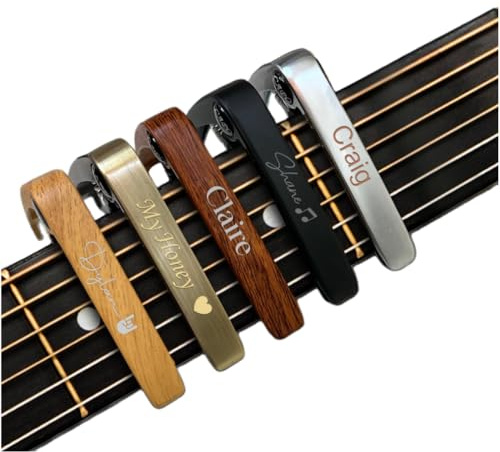 Gitarren-Kapodaster, personalisierbar, mehrere Ausführungen erhältlich – Holz, Metall, Schwarz – Personalisierte Textgravur