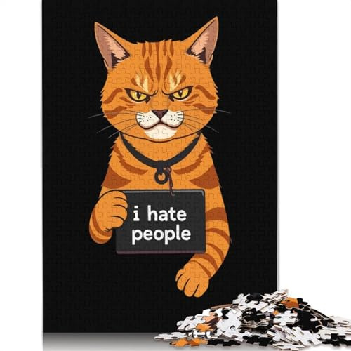 500-teiliges orangefarbenes Katzen-Meme-Puzzle, kreative quadratische Puzzles für Erwachsene und Holzpuzzles, Stressabbau-Puzzlespiele und einzigartige, 500 Stück (52 x 38 cm)