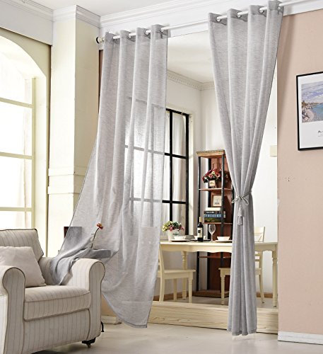 WOLTU Gardinen transparent mit Ösen Leinenoptik Vorhang Ösenvorhang Halbtransparent 140x245 cm Hellgrau Stores Voile Fensterschal Leinenvorhang für Wohnzimmer Kinderzimmer Schlafzimmer (1 Stück)