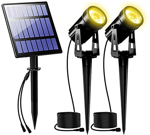 T-SUNUS Spot Solaire Exterieur, Lampe Solaire Extérieur de Sécurité Jardin IP65 étanche Auto On/Off Extérieur Solaire pour arbre, patio, cour blanc chaud