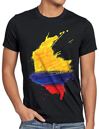 CottonCloud Flagge Kolumbien Herren T-Shirt Fußball Sport Colombia WM EM Fahne, Größe:L, Farbe:Schwarz
