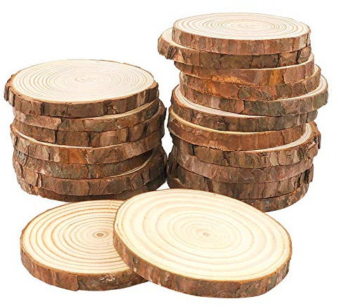 MAOM Natural Wood Slices 20 Pcs 3.5-4.0 Round Wood Discs Tree Bark Wooden Circles for DIY Crafting Coasters Arts Crafts Home Decorations Vintage Wedding Ornaments