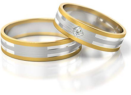 JC Gold Trauringe - Gelbgold Weißgold Eheringe Bicolor inklusive Steine und Gravur im Paarpreis PL233 (9 Karat (375) Bicolor)