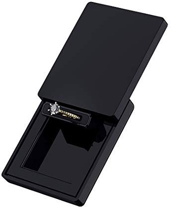 MONOLIX Slim Engagement Ring Box, Thin Unique Sliding Lid, Elegant Discreet Secret Surprise Marriage Wedding Proposal Case (Black, Mini)