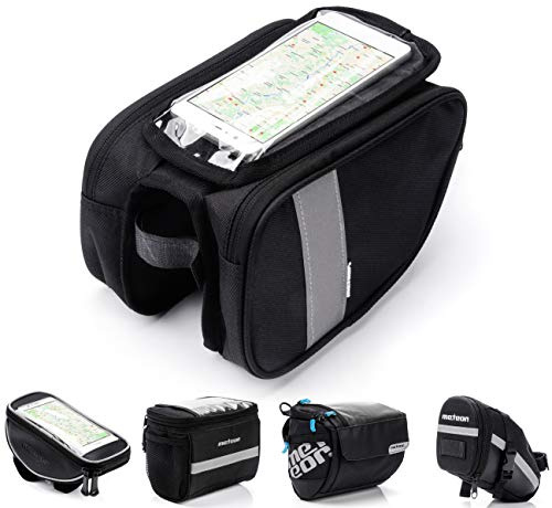 meteor Fahrradtasche Fahrradrahmentasche Fahrradtasche Fahrradtasche Doppel-Etui wasserdichtes Telefon Pannier mit Touchscreen-Handyhülle (TORYS, Schwarz)