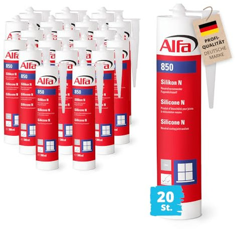 20x Alfa Silikon Steingrau Bausilikon zum Kleben und Abdichten Fugendichtstoff UV- und witterungsbeständiger Qualitäts-Dichtstoff