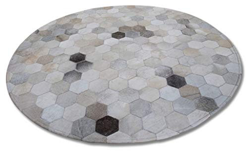 Große Runde Kuhfell Teppiche Patchwork Grau kuhfell Decke Deko Kuhhaut Teppiche for Wohnzimmer Schlafzimmer Kinder-Zimmer Modern Design Home Decor