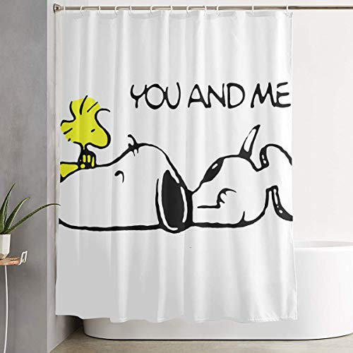 PKLUAS Kreativer langlebiger wasserdichter Stoff Polyester Calvin und Hobbes mit Snoopy Duschvorhänge Druck dekoratives Badezimmer mit Haken 152,4 x 182,9 cm