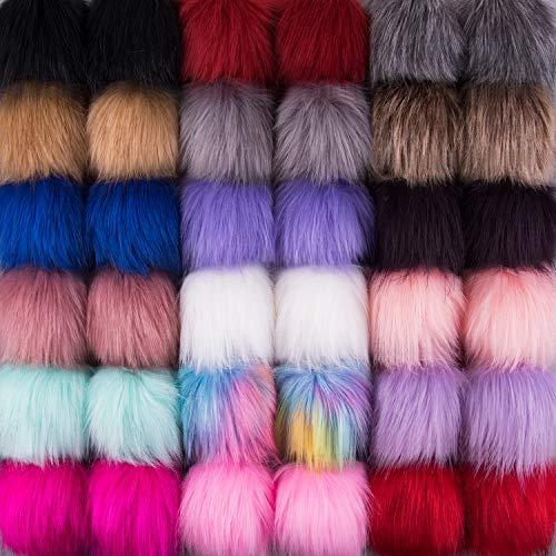 SIQUK 36 Stück Kunstfell Pompons Pelz Ball für Mützen Schlüsselanhänger Weihnachtsdekoration, 18 Farben