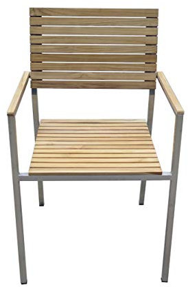 Dynamic24 6tlg. Teak Tischgruppe Gartenmöbel Gartentisch Stuhl Garten Stapelstuhl Tisch