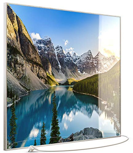 STEINFELD Heizsysteme® XXL Infrarot Glasheizung mit Bild und TS11 WiFi Thermostat | Made in Germany | Motive 040 Rocky Mountains (1200 Watt, silber/Alu)