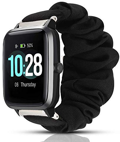 LvBu Armband Kompatibel mit ID205L, weiche Haargummis Uhrenarmband für ID205L Smartwatch (schwarz)