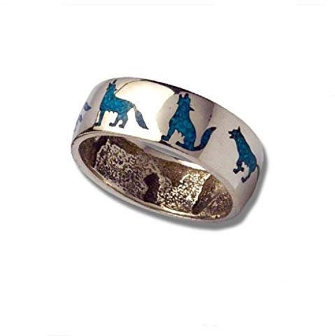 SILVERFOX Wolfs Ring Türkis Navajo Style Indianerschmuck Westernschmuck Wolfsring Silver Wolf (57 (18.1))