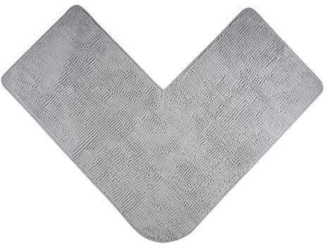 fluffy® Tapis de Bain en Chenille pour Les douches d'angle (L-Forme | Dimensions Intérieures 50 x 50 cm, Gris)