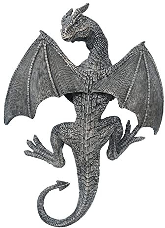 BELLA HAUS DESIGN Drachen geflügelter Wasserspeier Zaunhänger,Outdoor Wanddekoration,Detaillierte Zaunspitze Hängende Statue,Gothic Klettern Groteske Drache für Zaun, Terrasse, Veranda (14 Zoll)