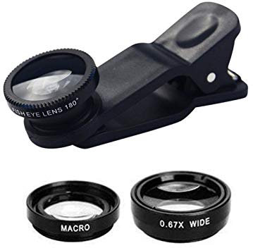 DUDUDU 3-in-1 Phone Lens Set - Clip- Attachments, 180° Fisheye / 0.67X Wide-Angle / 10X Macro - Black Aluminum Alloy & Plastic Construction, Compatible with Most Smartphones