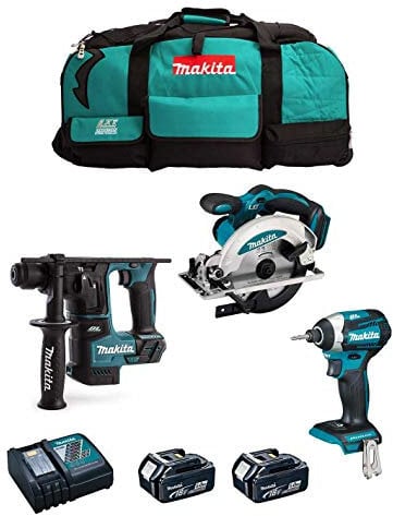 MAKITA Kit MK304 (Martillo DHR171 + Atornillador de Impacto DTD154 + Sierra Circular DSS610 + 2 Baterías de 5,0 Ah + Cargador + LXT600)