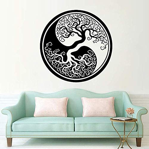 Yin Yang Wandtattoo Baum Des Lebens Runde Abstrakte Baum Wandaufkleber Vinyl Wanddekoration Schlafzimmer Wohnzimmer Dekoration Wandbild 30X30Cm