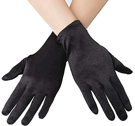 EORUBE 1920s Handschuhe für Damen Handgelenklange Kurze Satin Handschuhe Party Kostüm (Schwarz)