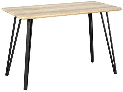 HOMCOM Table à Manger Design Industriel Grand Plateau dim. 120L x 60l x 75H cm Pieds métal Noir en épingles MDF Aspect chêne Clair