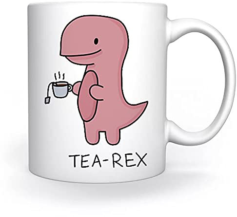 Tea-Rex Happy Drinking Tasse Weiß Für Kaffee Tee Cappuccino Kakao Mug White Coffee Tea Cacoa