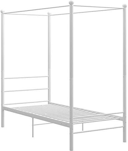 vidaXL Himmelbett Metallbett Bett Einzelbett Bettrahmen Bettgestell Lattenrost Schlafzimmermöbel Schlafzimmerbett Weiß Metall 90x200cm