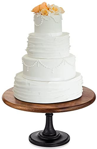 Inweder Wooden Cake Stand Rustic - Wood Afternoon Tea Stands 29cm Round Display Stands Cupcake Stand Vintage Cake Decoration Dessert Display Plate with Base Birthday Party Baby Shower Wedding Decor